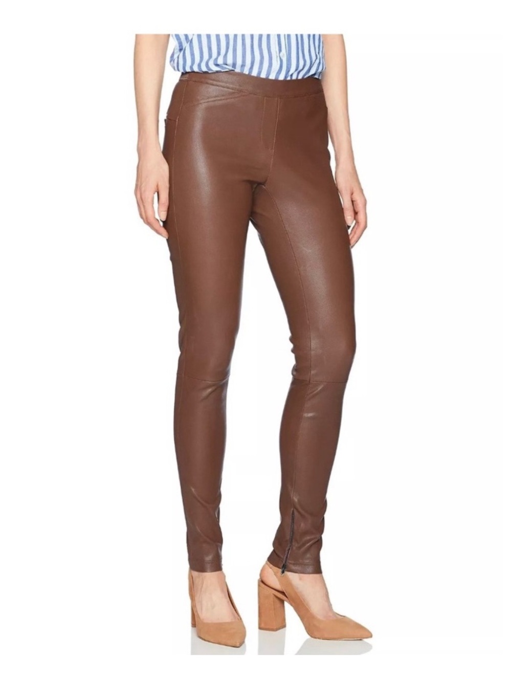 Halston Heritage Lamb Leather Leggings Ankle Zip Buttery Soft In Brown Size 2